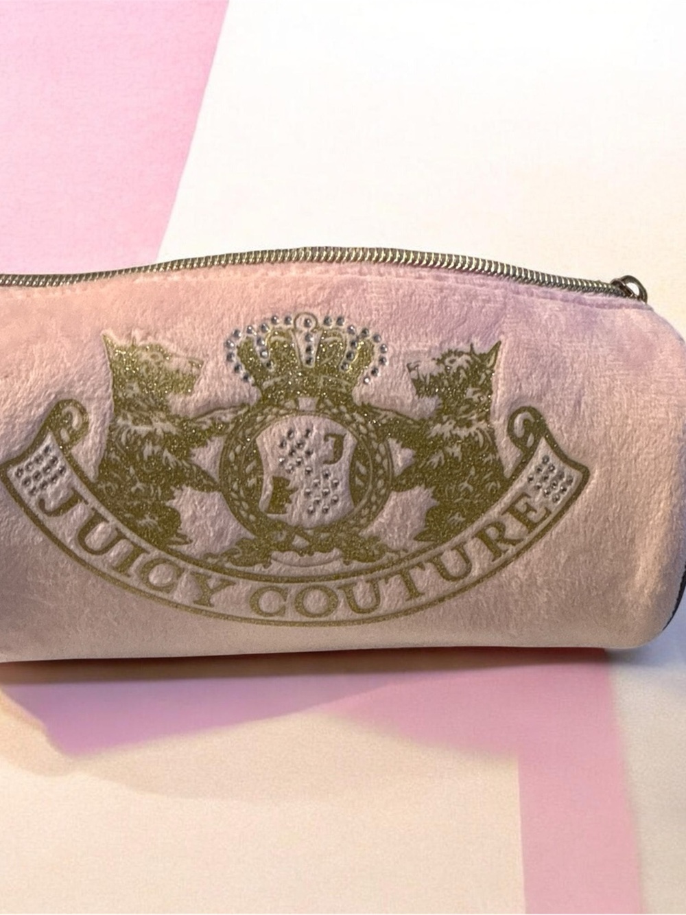 Juicy Couture Light Pink Velvet Cosmetic Pouch with Gold Crest